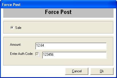 Force Post On the occasion that RMS may have not been operational and credit cards have been manually authorized via phone, the Force Post may be used to post finalize these transactions with Force