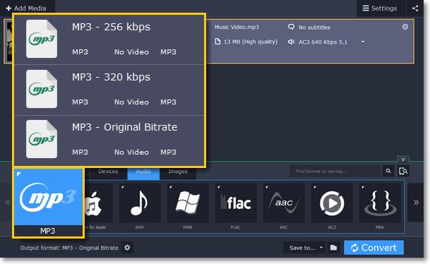 Choose Original bitrate if you want to keep the original quality. Step 3: Convert Click Convert to save the selected audio fragment.