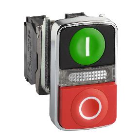 Product data sheet Characteristics XB4BW73731B5 green flush/red projecting illuminated doubleheaded pushbutton Ø22 1NO+1NC 24V Product availability : Stock - Normally stocked in distribution facility