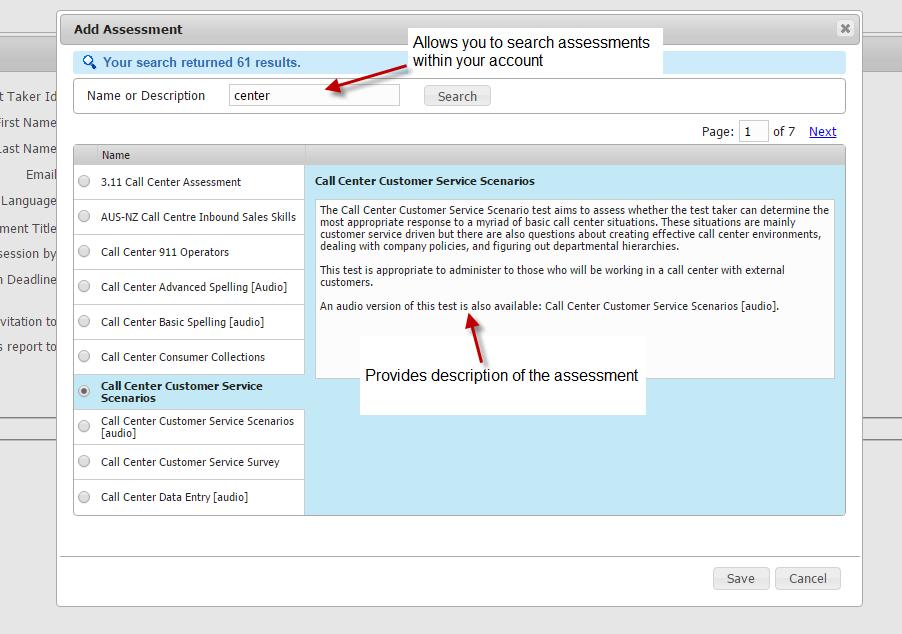 Adding an assessment to your candidate s session, you can either browse the library by entering the assessment name in the search field or you can scroll and page through the