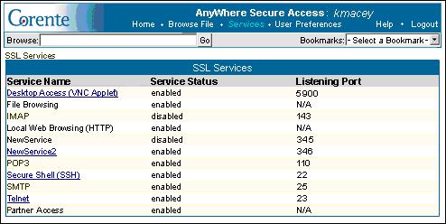 Chapter 6. Services The SSL Services interface allows users to view the services that you have enabled for them on the SSL Services window of the Location form for this Location (see Chapter 6.