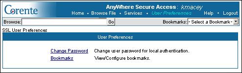 Chapter 7. User Preferences The User Preferences interface allows users to create their own intranet web site bookmarks for facilitated browsing and (if applicable) change their SSL Client password.