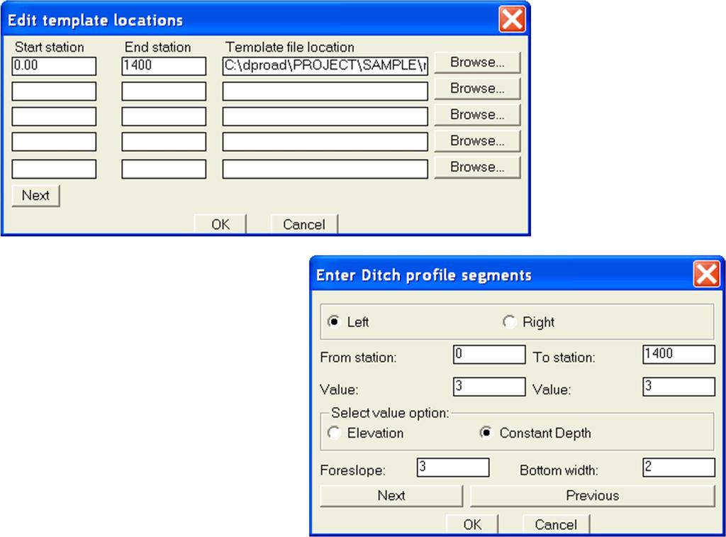 Import template. Select a template file to import into the drawing. Template locations. A dialog box will appear allowing you to enter the start and end station along with the template file to use.