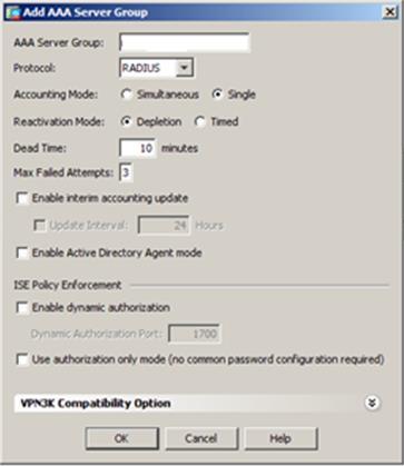 6. On the Add AAA Server Group window, complete the following fields, and then click