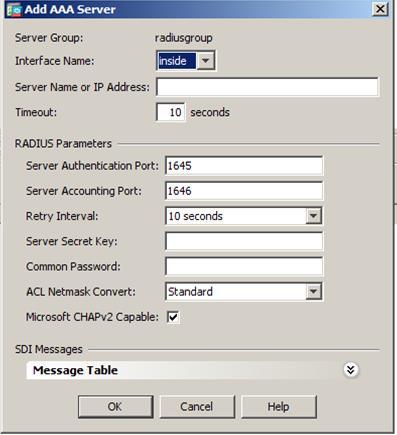 9. On the Add AAA Server window, complete the following fields, and then click OK. Interface Name Server Name or IP Address Select the interface to use to reach the RADIUS server.