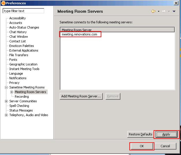 You will now find an entry for your new meeting server.