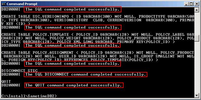 The DB2 database is now created and confgured. Be sure that you see The SQL command completed successfully. response after every command.