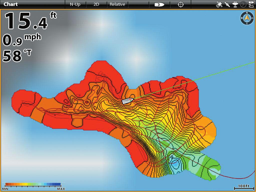 Collecting Data for your AutoChart LIVE Map depth boat icon depth map in progress contour lines (black lines) current track (red line) depth map scale 3.