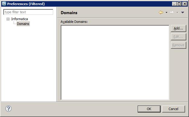 The Preferences dialog box appears. 3. Click Add. The New Domain dialog box appears. 4. Enter the domain name, host name, and port number for the domain.