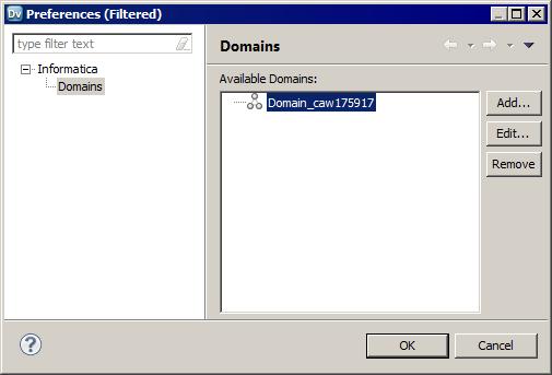 The domain appears in the Available Domains panel of the Preferences dialog box. 8. Click OK.