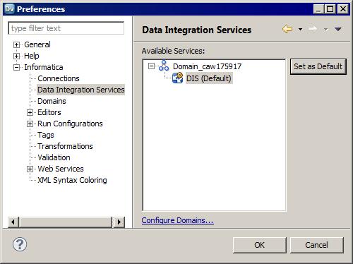 The following figure shows the selected default Data Integration Service: 5. Click OK. PowerCenter Express Tips Use the following tips to help you use the Developer tool more effectively.