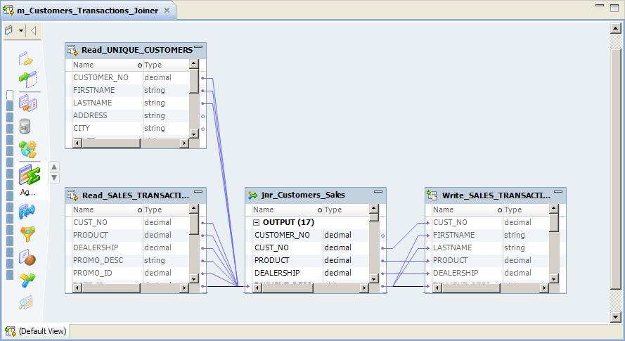 Step 1. Review the Mapping Open and review a sample mapping that uses a Joiner transformation to join data from two flat file sources. 1. In the Object Explorer view, expand Mappings in the TransformationSamples folder located in the Samples project.