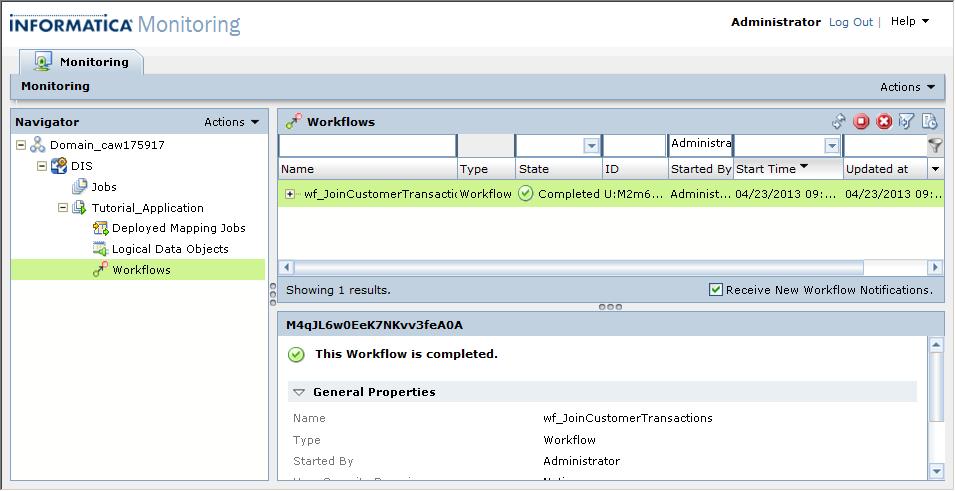 Step 2. Monitor the Workflow and View Logs Monitor the workflow instance and view the workflow and mapping logs. 1.