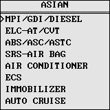 To select MPI menu as an example, if the communication is normal, the screen will display the diagnosis function of this system. Select ECU ID function can read the system's ECU ID.