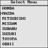 MAZDA models. The menu is only for vehicle models which are equipped with OBD II interface.
