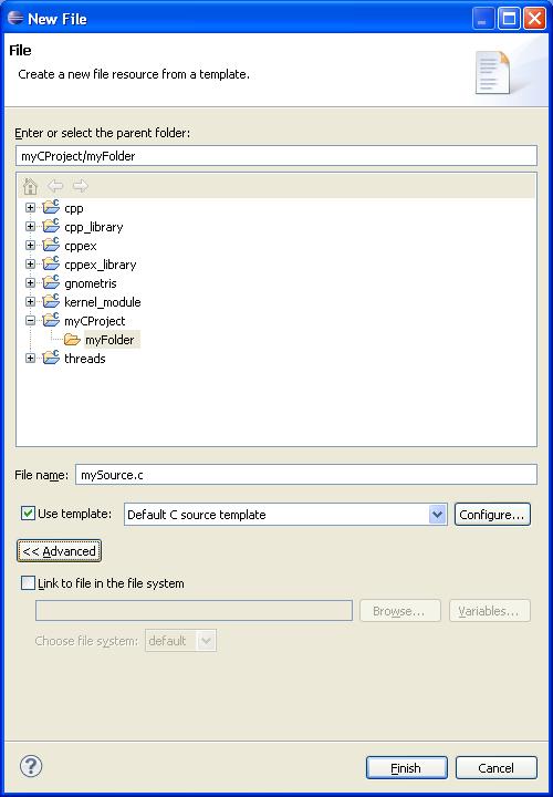 Getting started with Eclipse Figure 2-4 Linked file Linked folder To link an existing folder to a project in your workspace instead of copying it, you can use the advanced options of the New Folder