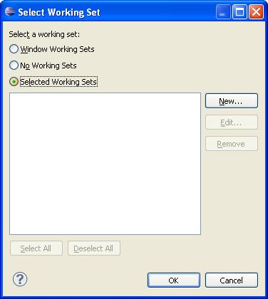 Getting started with Eclipse 2.9 Creating a working set To create a working set for related projects: 1. Click on the View Menu icon in the Project Explorer view toolbar. 2. Select Select Working Set.