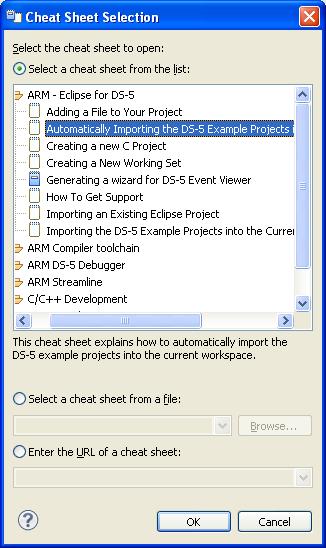 Getting started with Eclipse 2.23 Using ARM-specific cheat sheets Cheat sheets are working examples that you can use to guide you through a specific task.