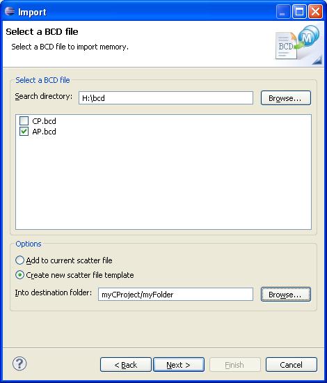 Working with editors Figure 4-9 BCD file selection for the scatter file editor 4. Select Add to current scatter file if you want to add specific memory regions to an existing scatter file.