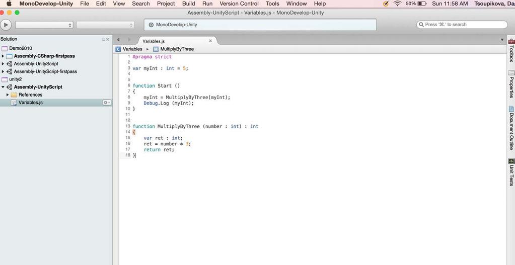 Creating scripts in Unity Project menu >Create > JavaScript Main Menu > Assets >