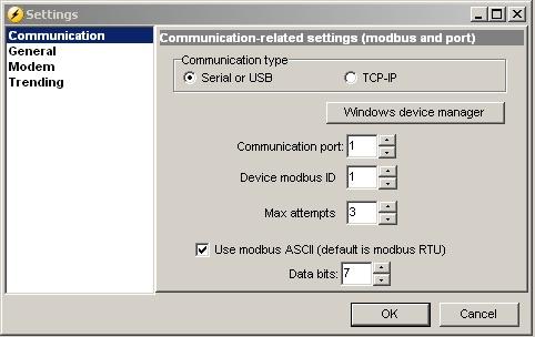 The s dialogue box appears: Select modem and key in the telephone number of your GSM modem connected to the unit.
