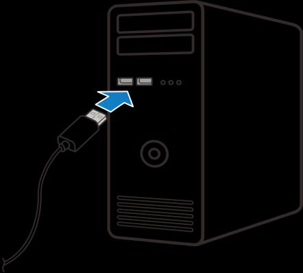 2. Insert the large end of the USB cord into an external USB port on your computer. 3. After charging, remove the USB cable from both the phone and the computer.