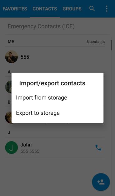 2. Tap Menu > Import/Export. You will see the Import/export contacts menu. 3. Tap Export to storage. 4.