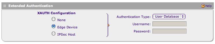 Configure the IKE Policy to use Extended Authentication (XAUTH) Edit your IKE Policy and scroll to the Extended Authentication section XAUTH Configuration: Select Edge Device Authentication Type: