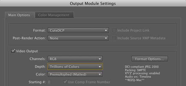 Set the Video Output Depth to Trillions of Colors The Output Module Settings dialog box 8.