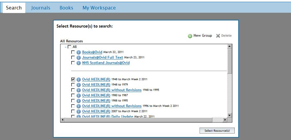 Next choose the Library tab then the Databases tab then Ovid databases e.g. MEDLINE etc under the Popular collections list.