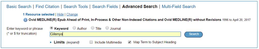 Ovid MEDLINE Advanced Search With Map Term to