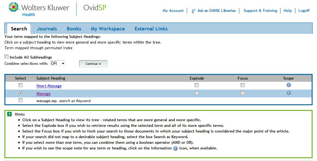 Ovid will present a list of possible terms based on your search Click on the term to view the
