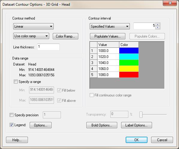 Figure 11 Dataset Contour Options dialog 5. Click OK to exit the Dataset Contour Options 3D Grid Head dialog. 6. Turn on GIS Layers in the Project Explorer.