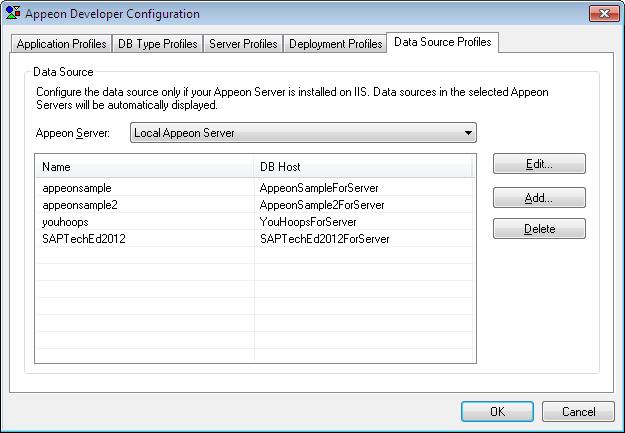 Figure 1.3: Connection Cache Profiles Step 4: On the Add Data Source window, specify the data source settings. Below we take Sybase ASA/SQL Anywhere and Microsoft SQL Server database as examples.
