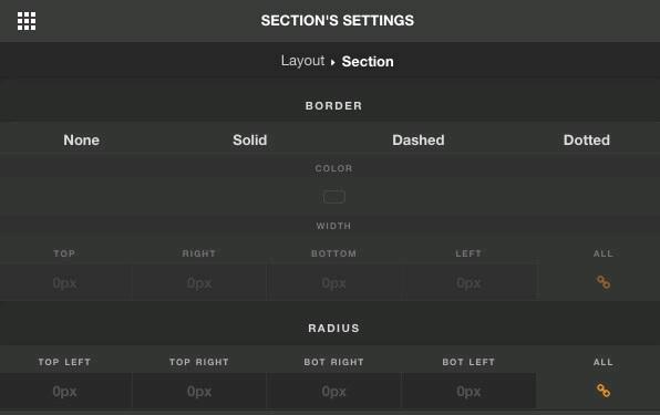You can insert values Paddings and Margins of the Section by insert value to them.