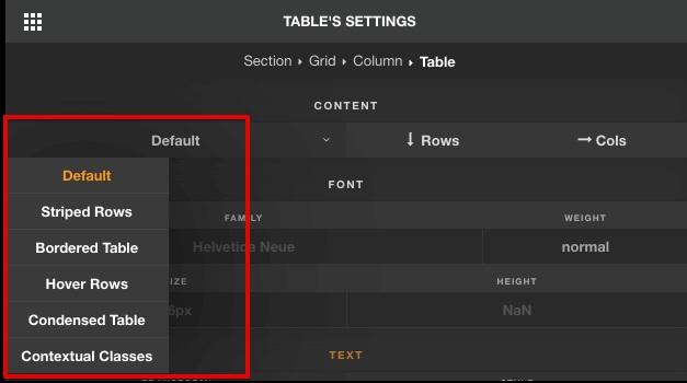 style: Default, stripped rows, bordered table, hover rows, condensed, contextual Rows and Cols: You can add one more row at