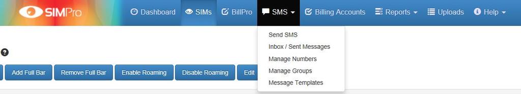 4.10 SMS Clicking on SMS on the navigation menu will present you with different options regarding sending SMS, viewing messages, managing your connections and templates through the Wireless Logic SMS