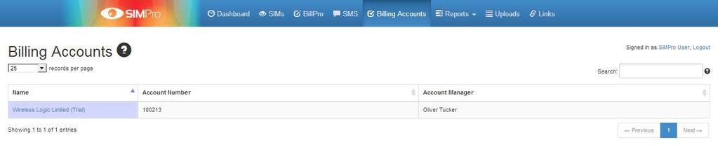 4.12 Billing Accounts The billing accounts tab on the navigation menu allows you to look at your account