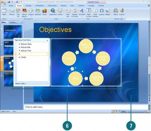 In PowerPoint and other Microsoft Office programs, you can insert SmartArt graphics, which is a new feature, to create diagrams that convey processes or relationships.