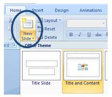 Outline pane Use the Outline pane in Normal view to develop your presentation's content. Individual slides are numbered and a slide icon appears for each slide Insert a New Slide 1.