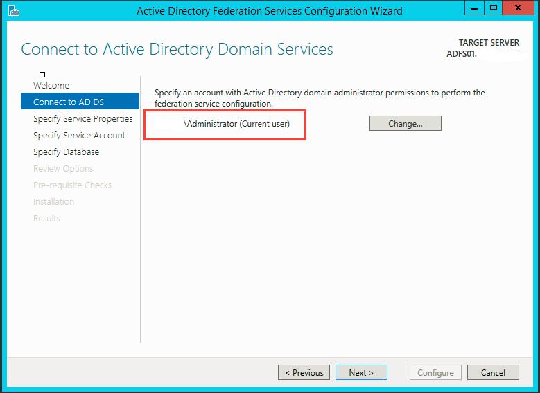 » On the Connect to Active Directory Domain Services interface, proceed with Next.