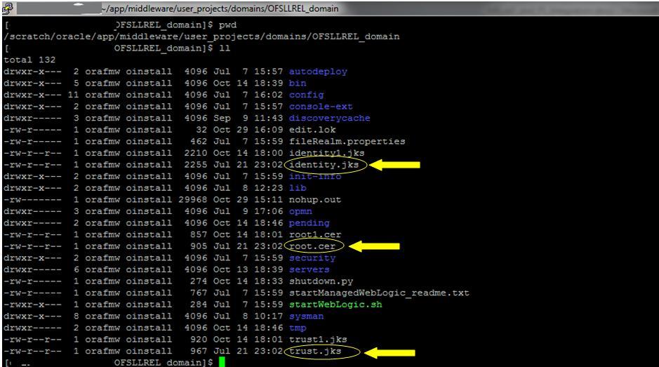 Weblogic Physical Server Keystore Generation» Copy the keystore files in the $DOMAIN_HOME location,