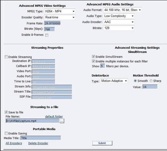 Chapter 3 Niagara SCX Web Interface The Advanced MPEG Video Settings provide you with the ability to choose the MPEG Type required for your output.