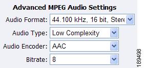 Chapter 3 Niagara SCX Web Interface The Advanced MPEG Audio Settings, provide you with several Audio Formats, Audio Types, Audio Encoders, and Bitrates from which to choose.