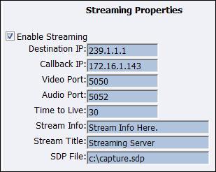 Chapter 3 Niagara SCX Web Interface To stream your MPEG-4 content, select Enable Streaming. Set the appropriate streaming properties. The default settings will enable multicast streaming.