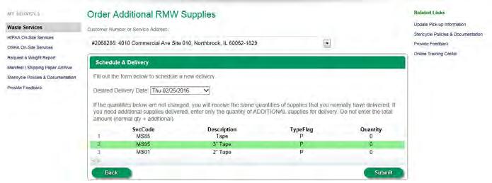 From the Waste Services screen, click on Order Additional
