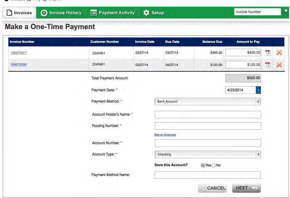 How to Pay Your Bill To pay your bill, click the Invoices tab on the top left of the screen, check the box next to the invoice you are paying and click the green Pay Selected Invoices button.