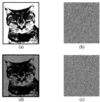 shows Yang s (2, 2) ProbVSS scheme that a pixel on a black and white secret image is mapped into a corresponding pixel in each of the two shares.