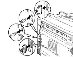 10. Finish the installation: TJ171_rev.jpg TJ034a_crop.j pg TJ036_crop.jp a. Reattach the interface cord. b. Reattach the power cable. c. Turn on the printer. 11.