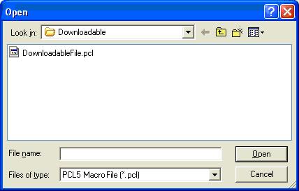 Using the Utility: PCL Forms (Macros/Overlays) Downloading PCL Forms 1. Open the Font and Form Downloader utility. 2. Click [Add to List]. The Open window appears. 3.